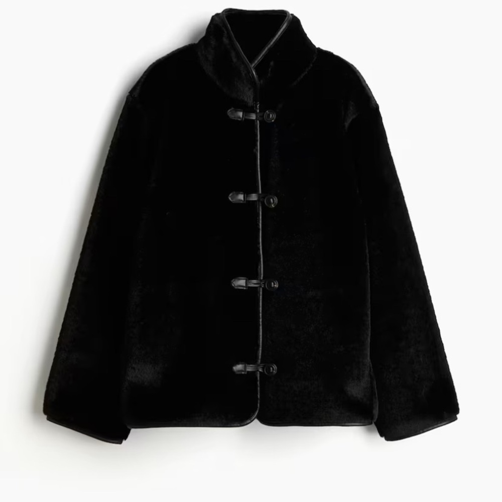 H&M Black Teddy Jacket with Toggle Closures